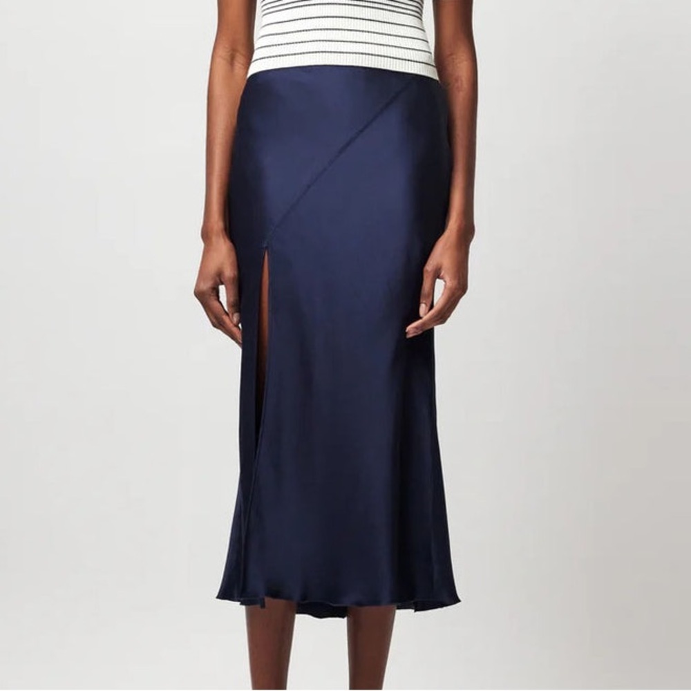 ATM | Silk Charmeuse Slit Detail Midi Skirt